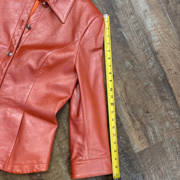 Griffith Gray by St. John Rust/Salmon Leather Jacket - Picture 8 of 11